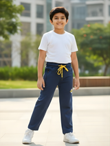 Boys' Navy Blue Performance Track Pants with Contrast Yellow Drawstring