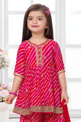 Girls' Sequin Embroidered Crop Top and Shimmering Rani Sharara Set