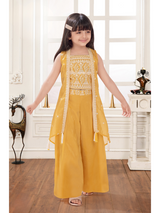 Girls Traditional Sleeves Less Plazo Set - Yellow