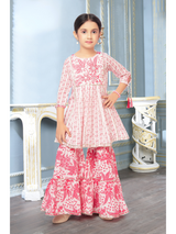 Girls Traditional 3/4th Sleeves Sharara Set - Pink