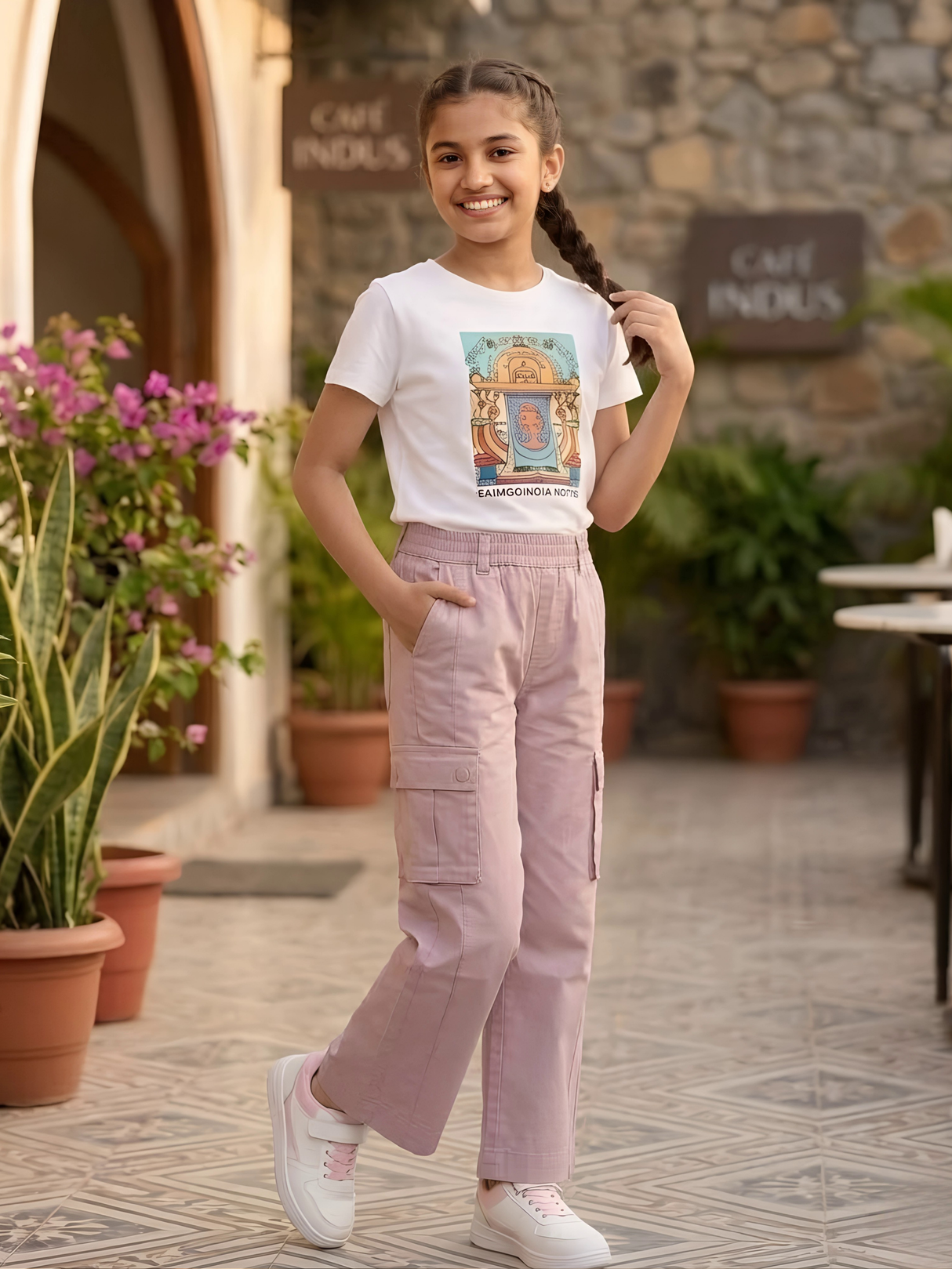 Girls' Stylish Pink Cargo Pants