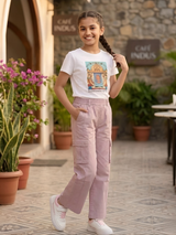 Girls' Stylish Pink Cargo Pants