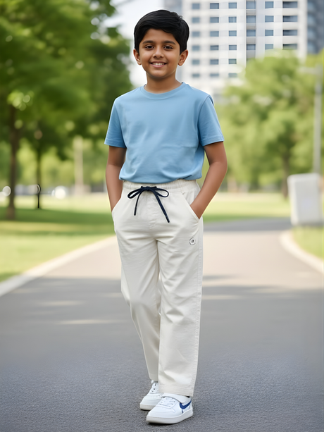 Boys' Casual Cream Straight-Fit Trousers