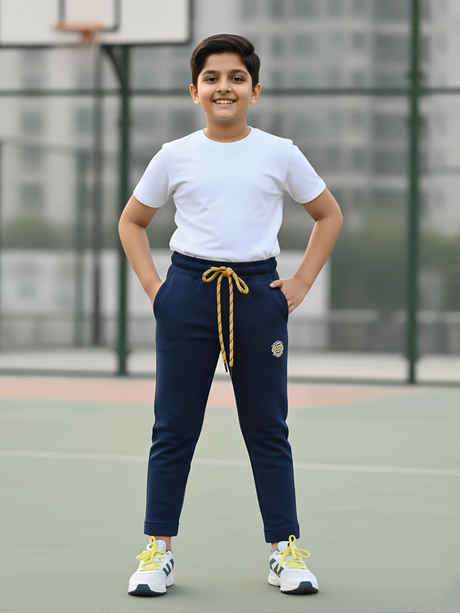 Boys Navy Blue Comfort-Fit Casual Track Pants.