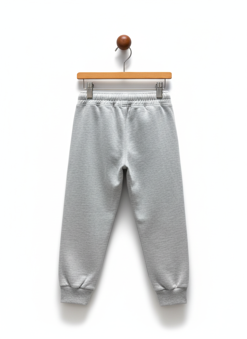 Boys' Light Grey Fleece Jogger Track Pants with Navy Drawstring