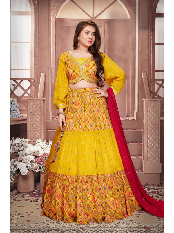 Girls Traditional Full Sleeves Long Choli - Yellow