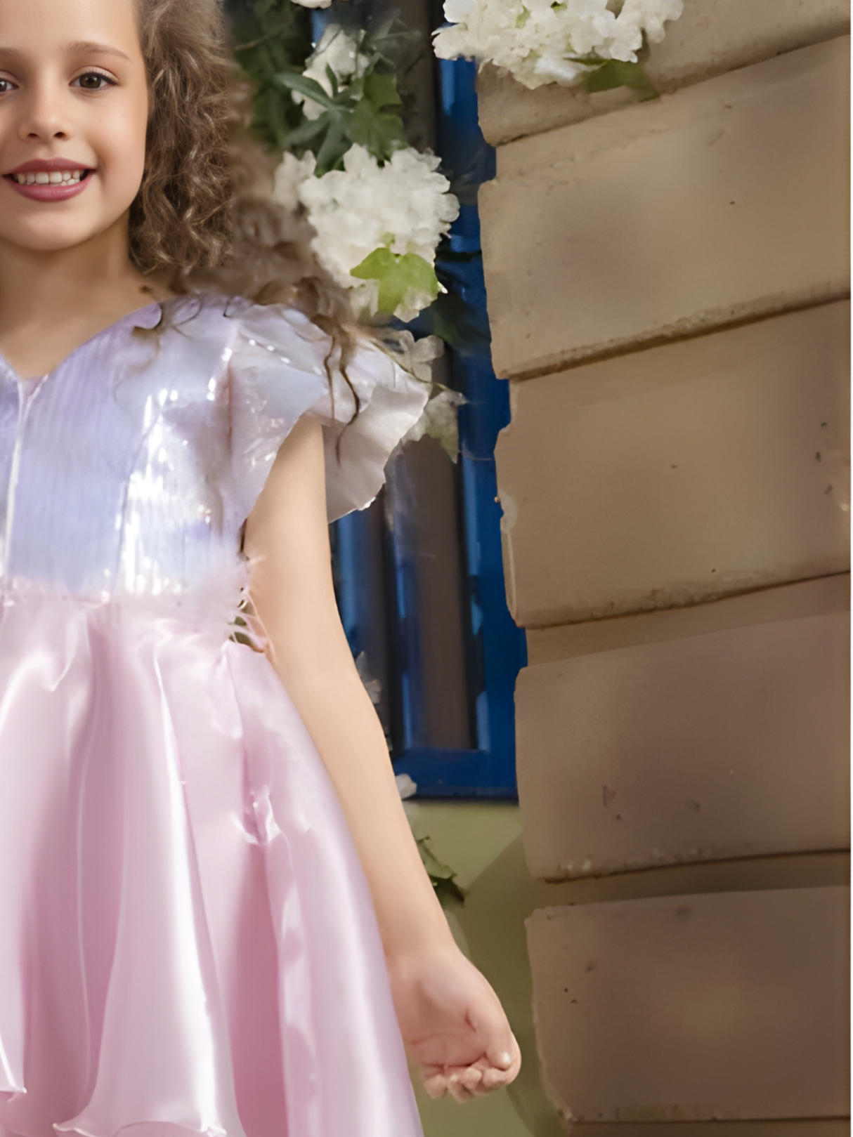 Girls Party Satin Party Frock With Work - Pink