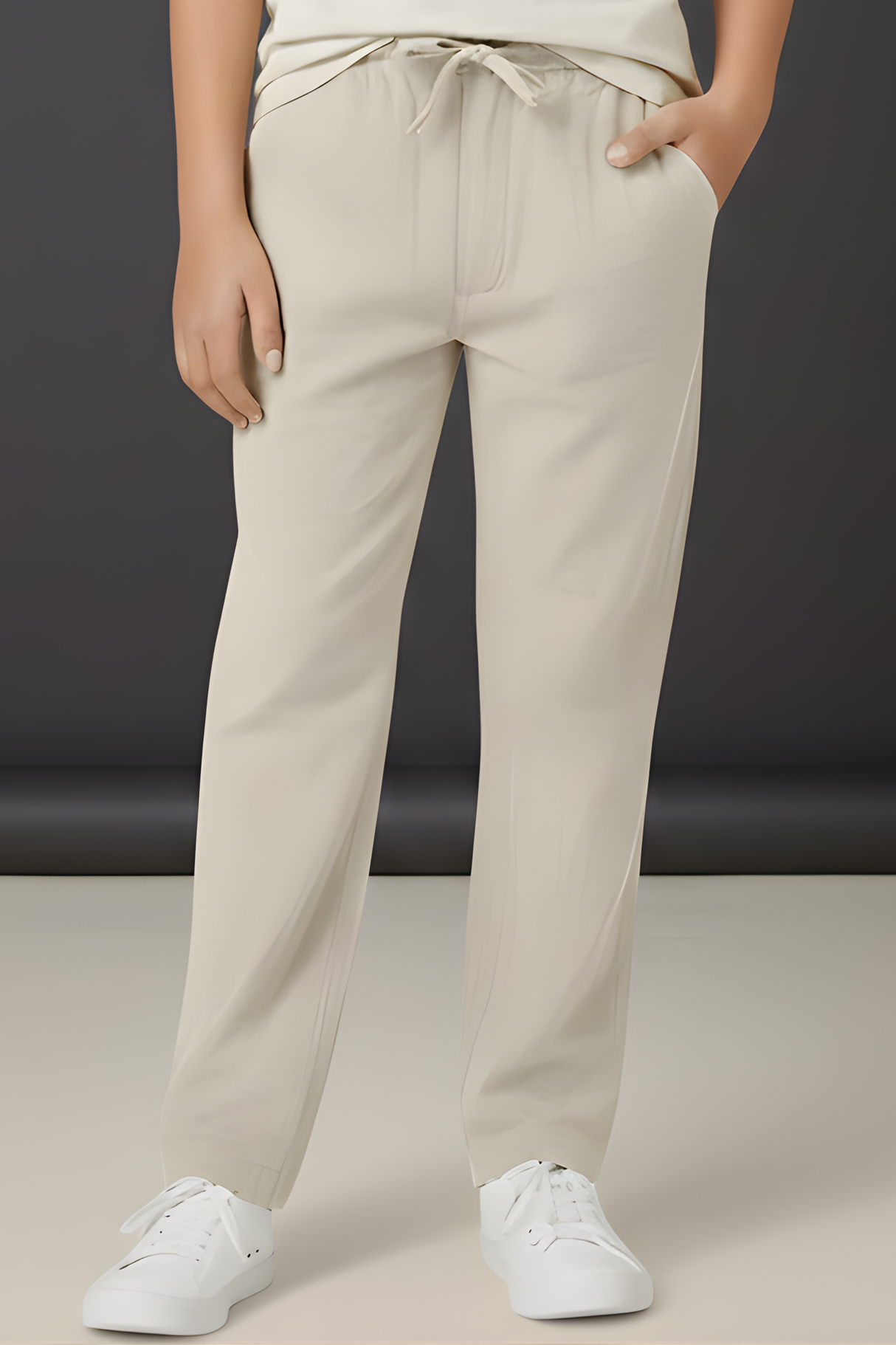 Boys’ Premium Cream Cotton Blend Drawstring Trousers
