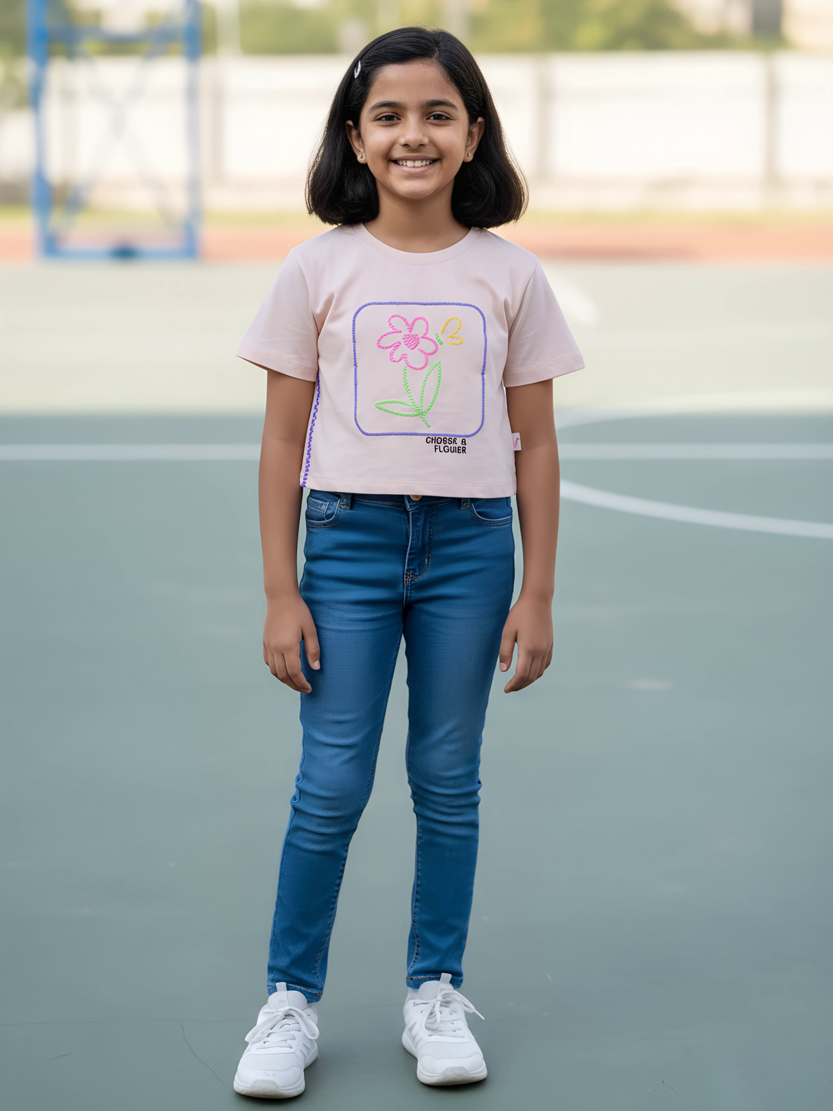 Girls' Pastel Pink Floral Doodle Crop Top