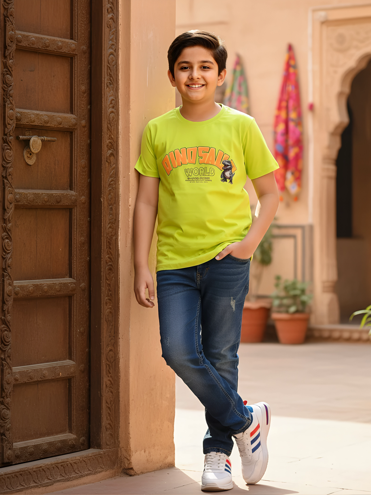 Boys’ Neon Lime "Dinosaur World" Graphic Tee