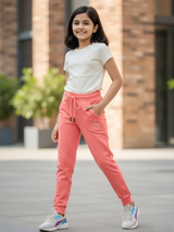 Girls' Pink Cotton-Blend Comfort Joggers