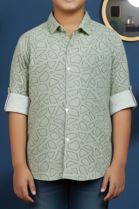 Boy's Sage Green Geometric Print Casual Shirt