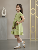 Toddler Girls' Lime Green Embroidered Forest Frock
