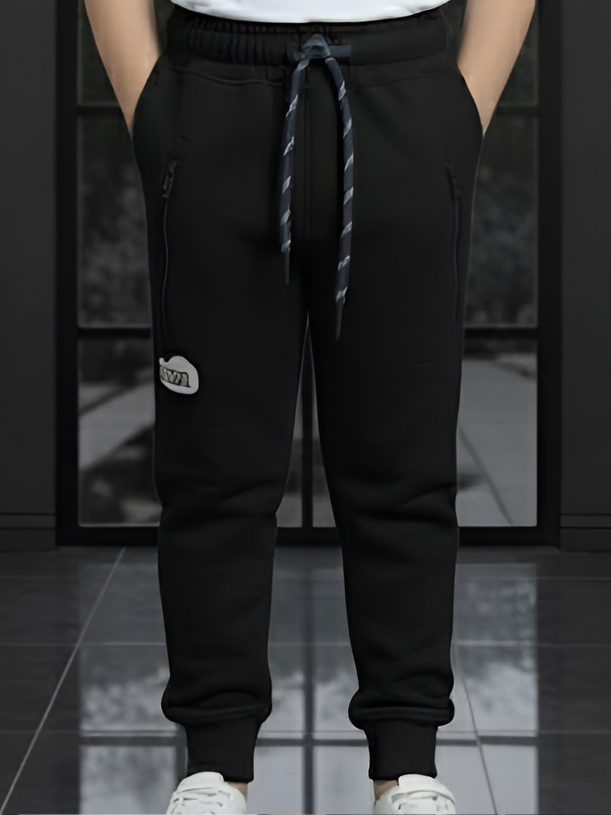 Boys' Black Multi-Pocket Tactical Utility Track Pants