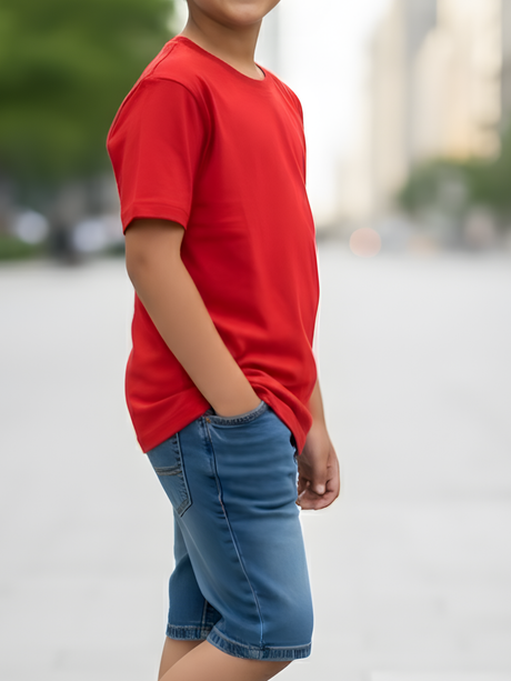 Boys' Classic Solid Red Cotton Crew Neck T-Shirt