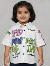 Girls White "Artive" Graffiti Graphic Button-Down Shirt