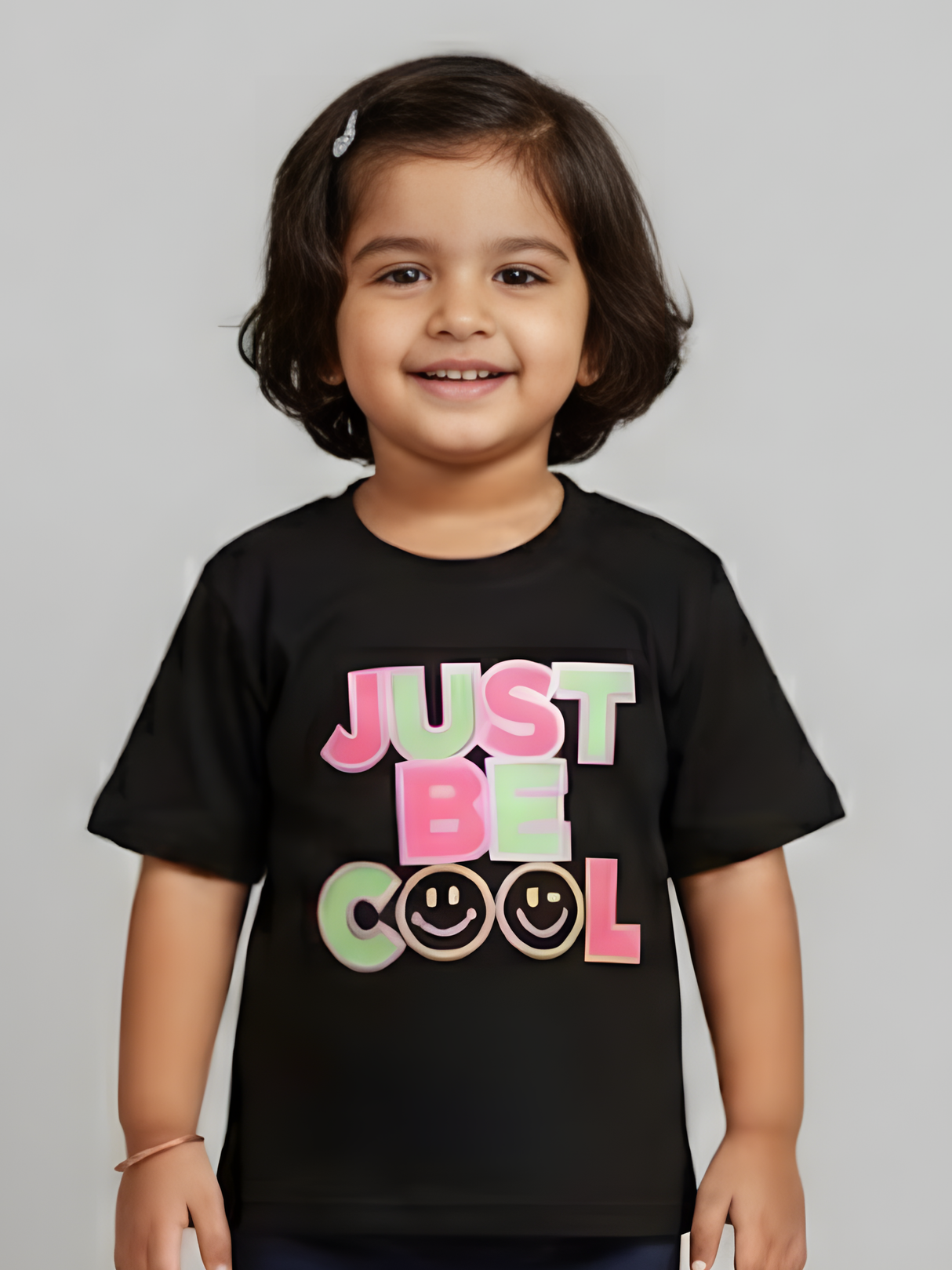 Girls Black "Just Be Cool" Smiley Graphic Tee
