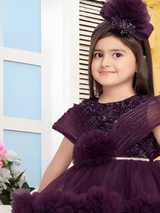 Girls Party Heavy Party Frock with work - Purple