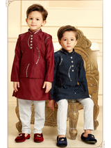 Boys Traditional Plain Chudidar Kurta with Koti - Maroon