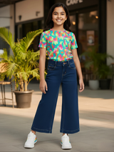 Girls High-Waist Wide-Leg Denim Jeans