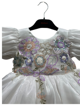 Baby Girl White Floral Party Dress with Puff Sleeves & Sequin Embroidery