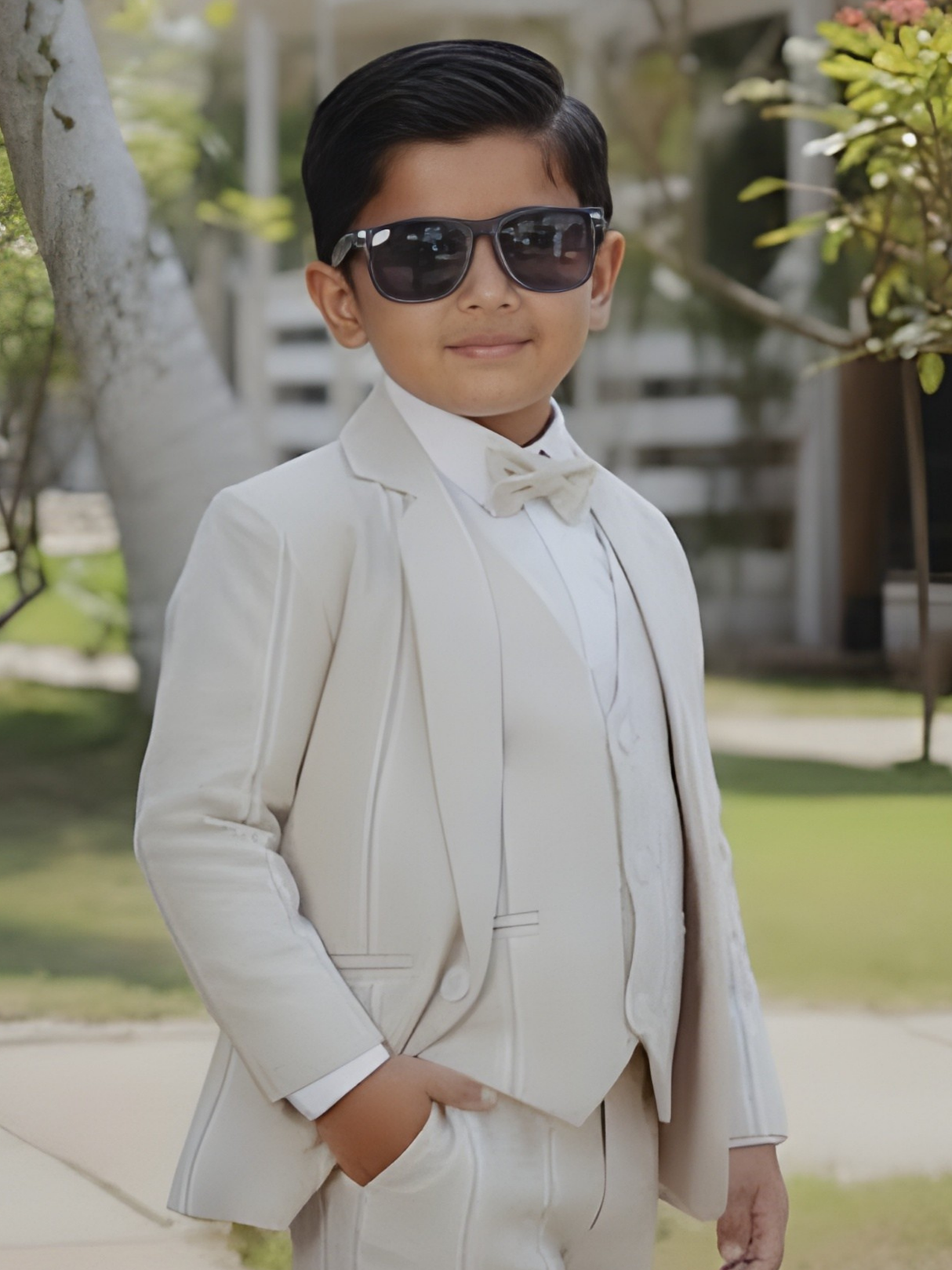 Boys’ Premium Grey Textured Coat Suit Set