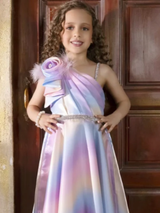 Girls Party Satin Western Gown With Work - Purple