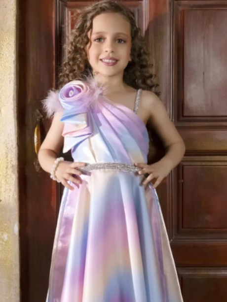 Girls Party Satin Western Gown With Work - Purple