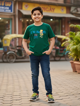 Boys' Casual Green Graphic Print Cotton T-Shirt
