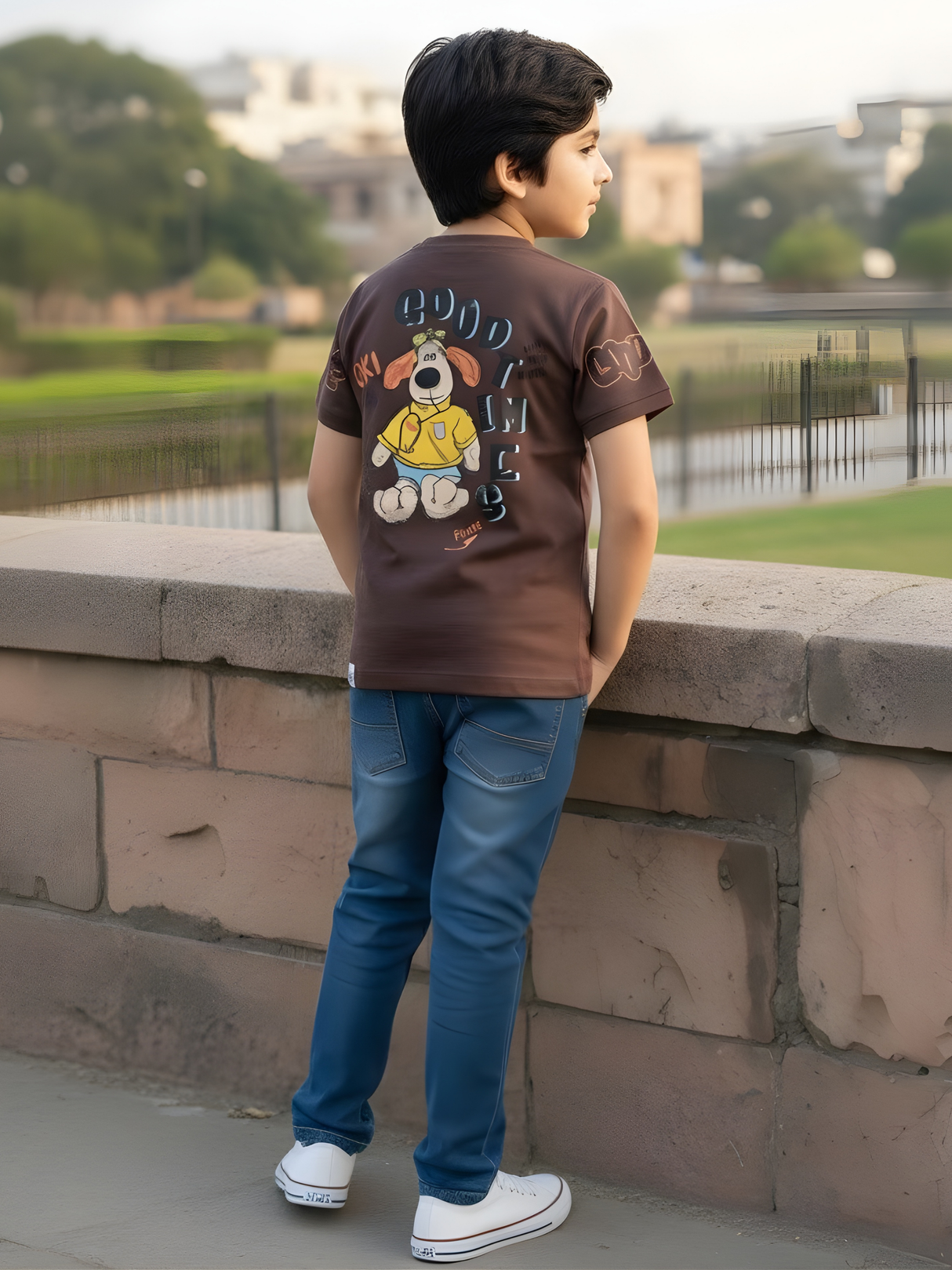 Boys’ Chocolate Brown Graphic Print Cotton T-Shirt