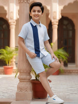 Boys' Blue Colorblock Shirt and Shorts Co-ord Set
