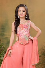 Girls' Floral Embroidered Sharara Set