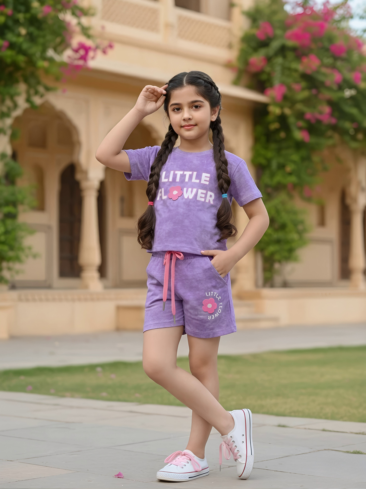 Girls Purple Cotton "Little Flower" Coordinate Set