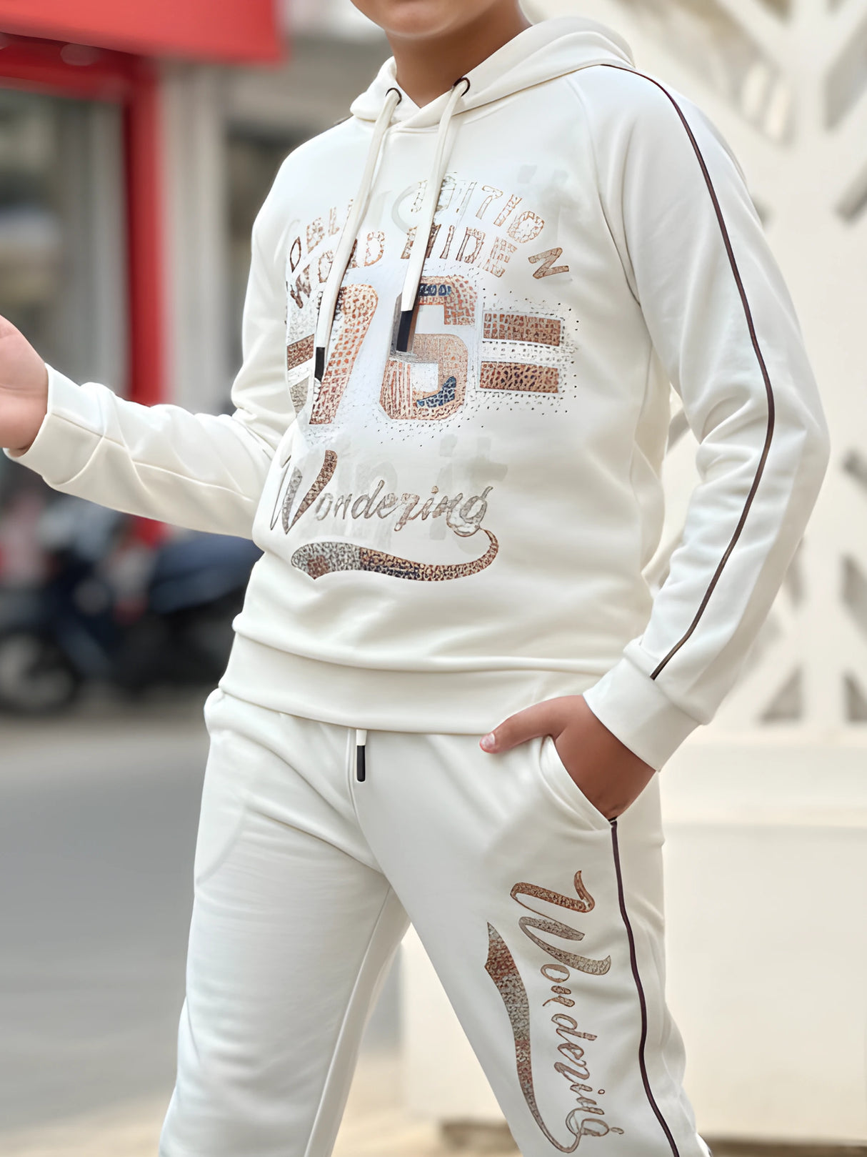 Boys' Cream Hoodie Cordinated Sets