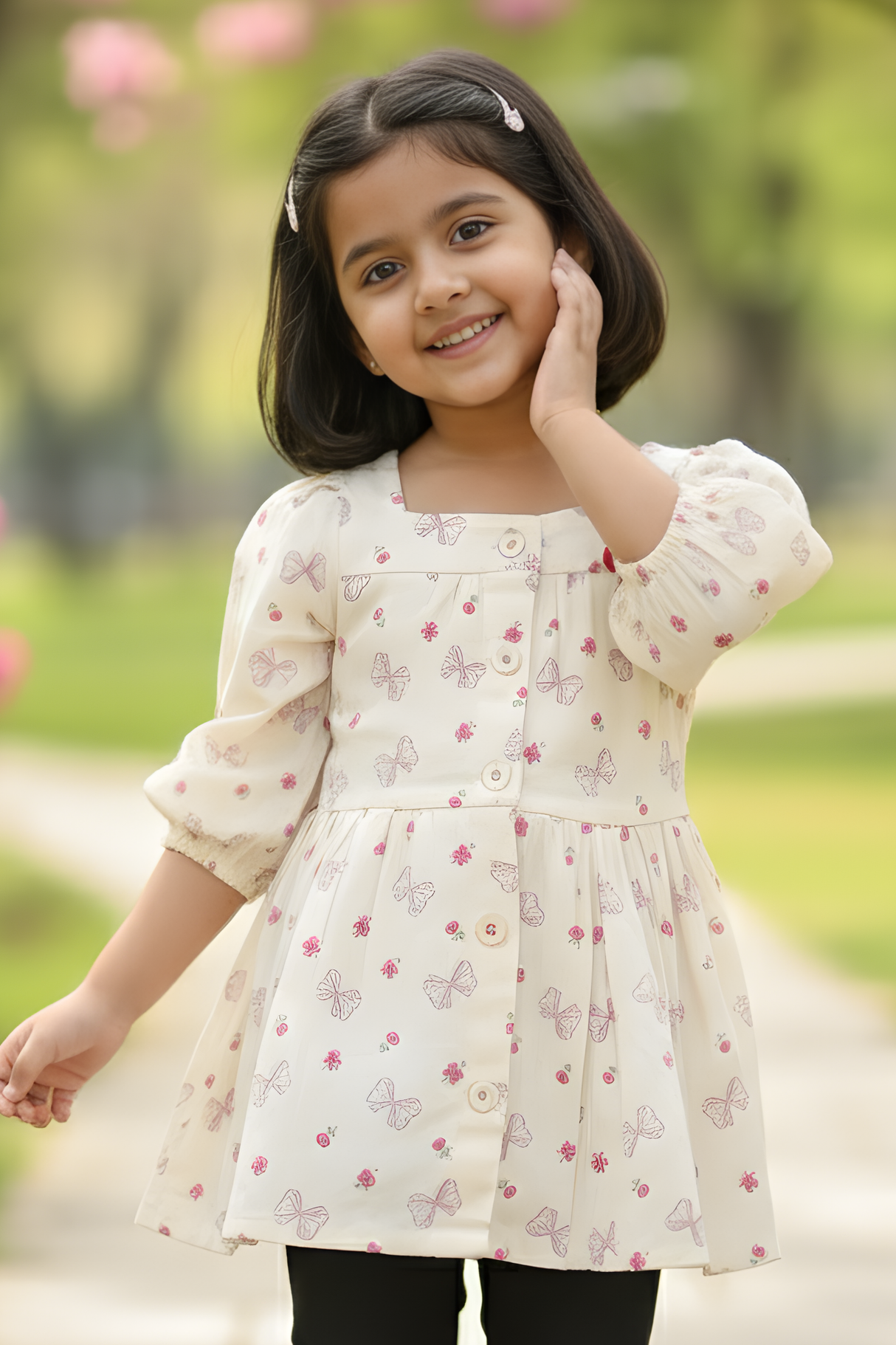 Girls' Butterfly Print Smock Dress