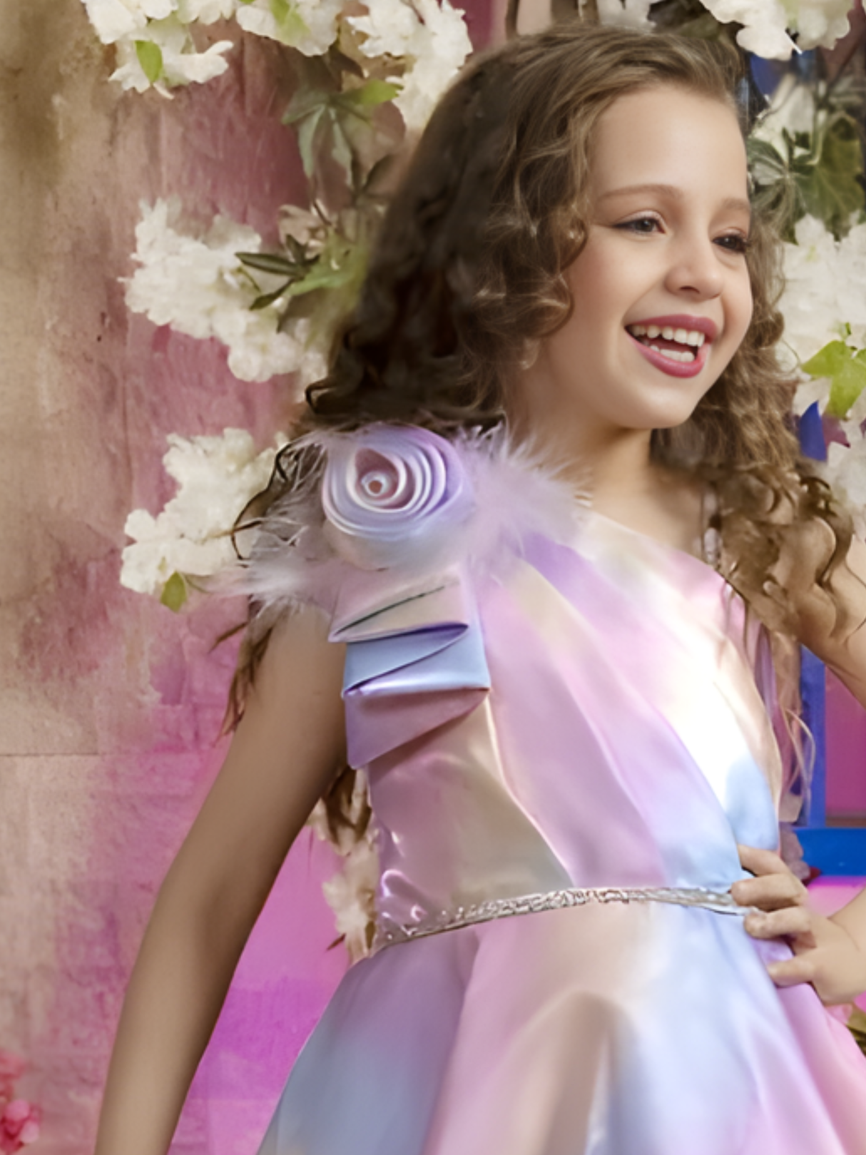 Girls Party Satin Party Frock With Work - Purple