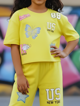 Girls Yellow Butterfly & Star Graphic Co-ord Set