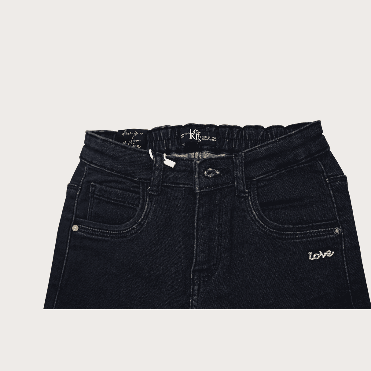 Girls Casual Plain Jeans Pant Half Elastic - Navy Blue