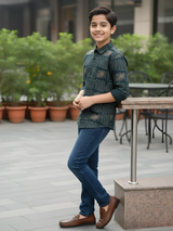 Boys Dark Green Sunburst Graphic Print Shirt