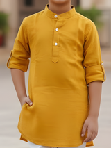 Boys Mustard Yellow Mandarin Collar Cotton Kurta