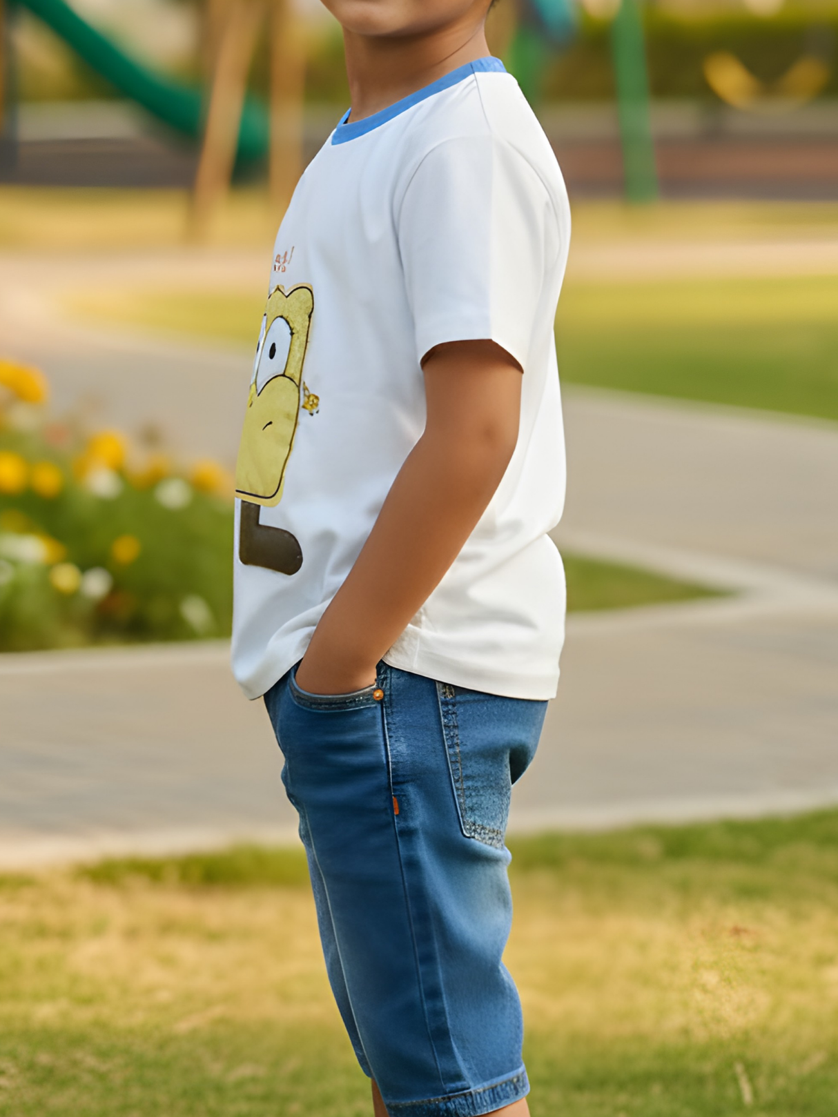 Boys' White "Yeah!" Graphic T-Shirt with 3D Character