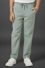 Boy's Casual Light Green Linen-Look Drawstring Trousers