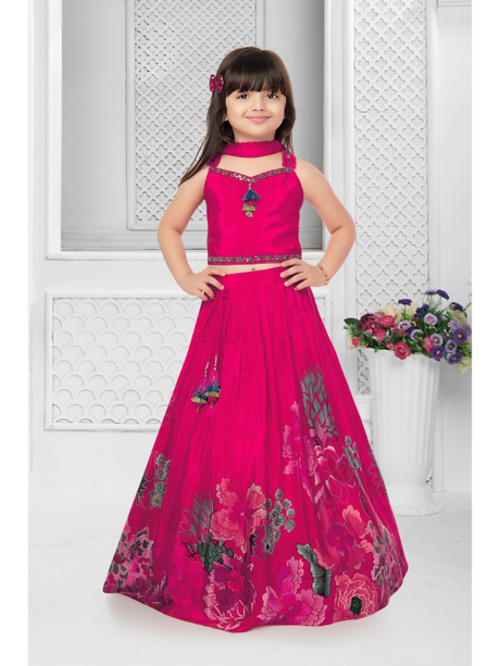 Girls' Fuschia Pink Woven Choli Set