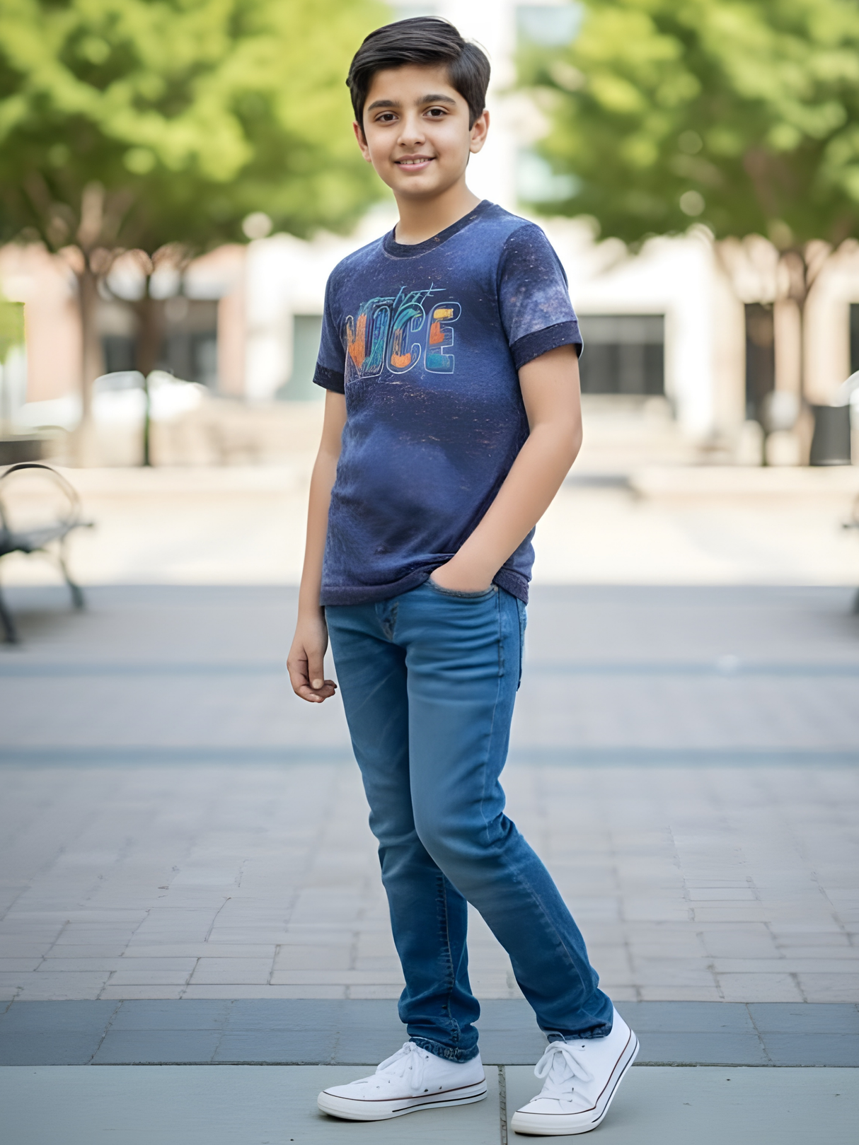 Boys' Tie-Dye Blue T-Shirt with Embroidered 'NICE' Slogan