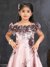Girls Party Satin Western Gown With Work- Peach