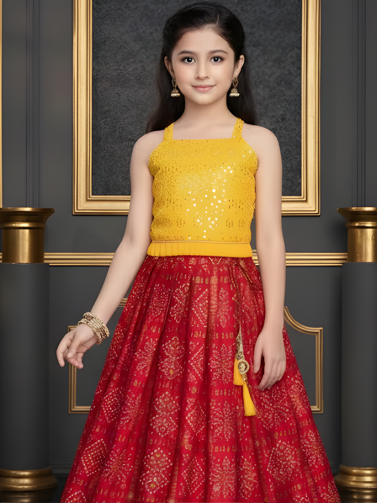 Girls' Bright Floral Print Peplum Lehenga Choli