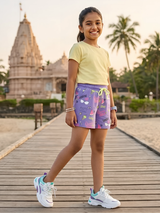 Girls’ Vibrant Purple Graphic Print Drawstring Shorts