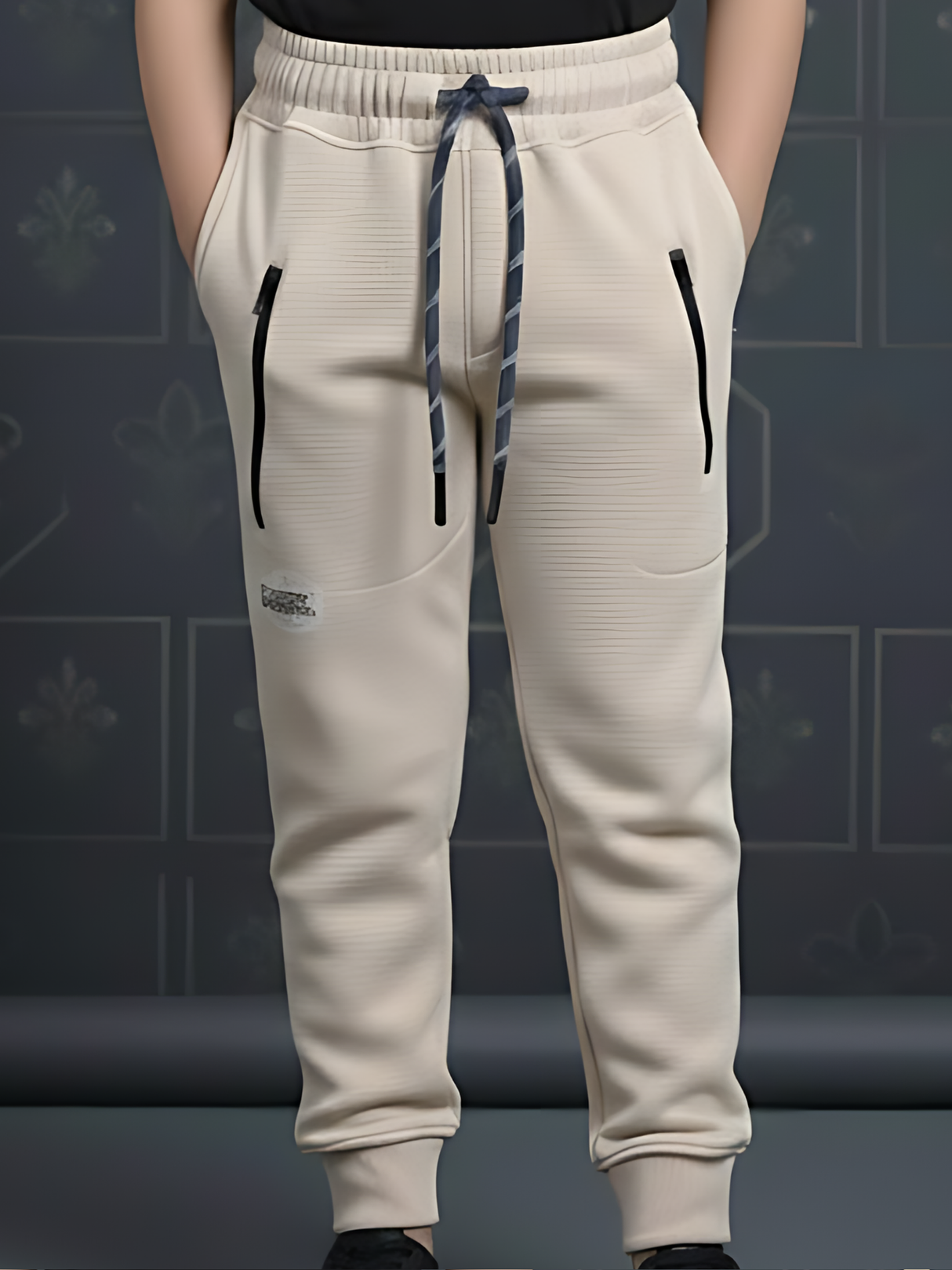 Boys' Cream Waffle-Textured Active Track Pants