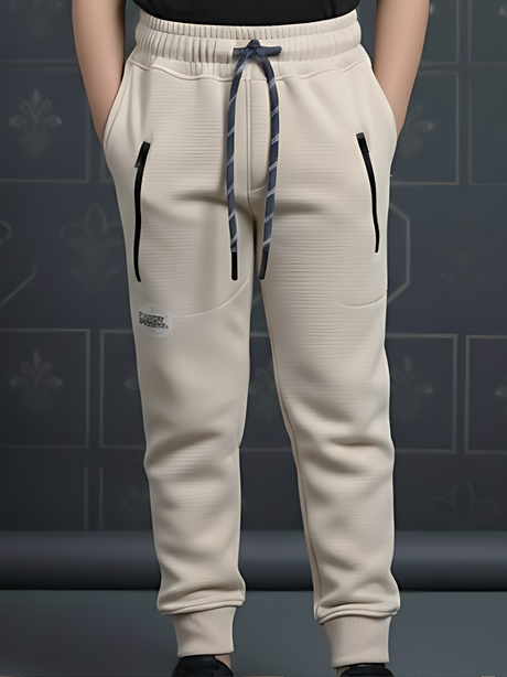 Boys' Cream Waffle-Textured Active Track Pants