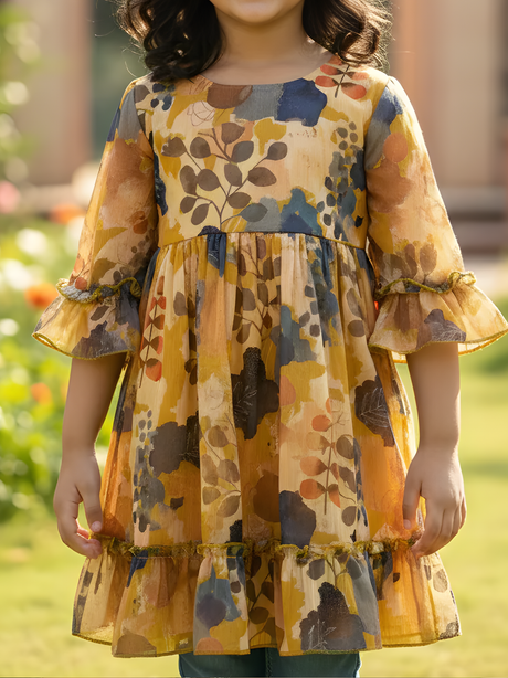 Sunshine Bloom Yellow Floral Ruffle Frock for Girls